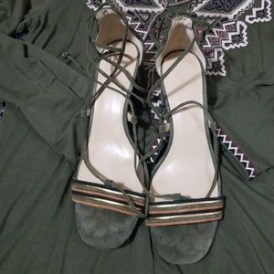Olive and gold sandals